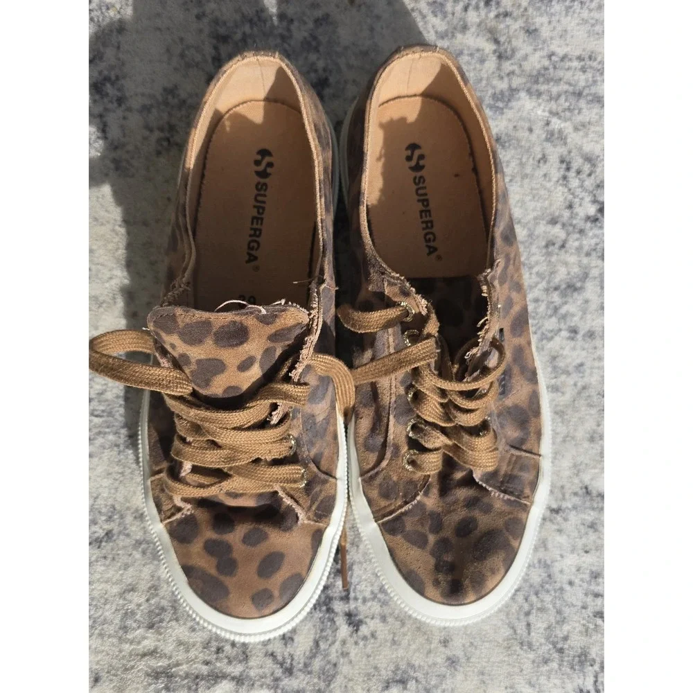 Superga 2750 Leopard Print Leather Sneakers Brown Animal Low Top EU 39 USW 8